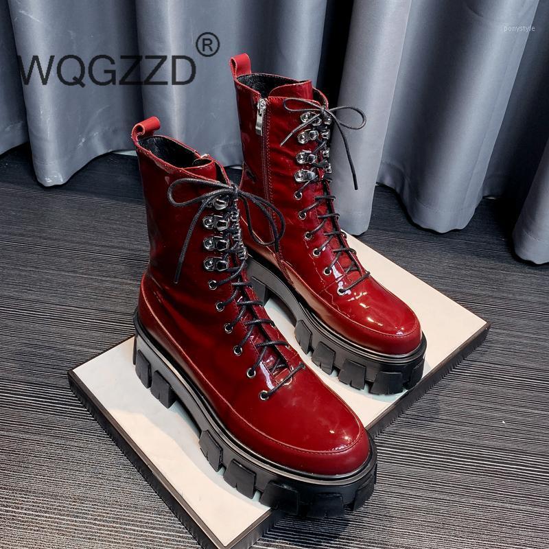 

winter shoes women's motorcycle boots genuine leather thick bottom metal rivets mid-calf boots zapaptos mujer1, Black