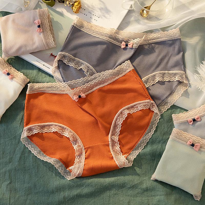 

Cartoon Printed Women Panties Mid Waist Soft Cute Lovely Underpants Breathable Ladies Underwear Bow Lace Edge Cotton Briefs, Black