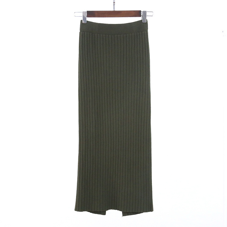 

2021 New 80cm Elastic Band Women Skirts Autumn Winter Warm Knitted Straight Ribbed Mid-long Skirt Black Su3b, Gray