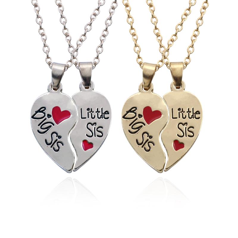 

Big Sister Little Sister Necklace 2PCS/Set Broken Heart BFF Pendants Necklaces Two Hearts Sis Necklaces Fashion Family Jewelry