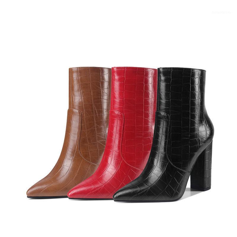 

2020 Women's 34-43 10cm heels square heels fashion boots Red black and brown ankle boots1