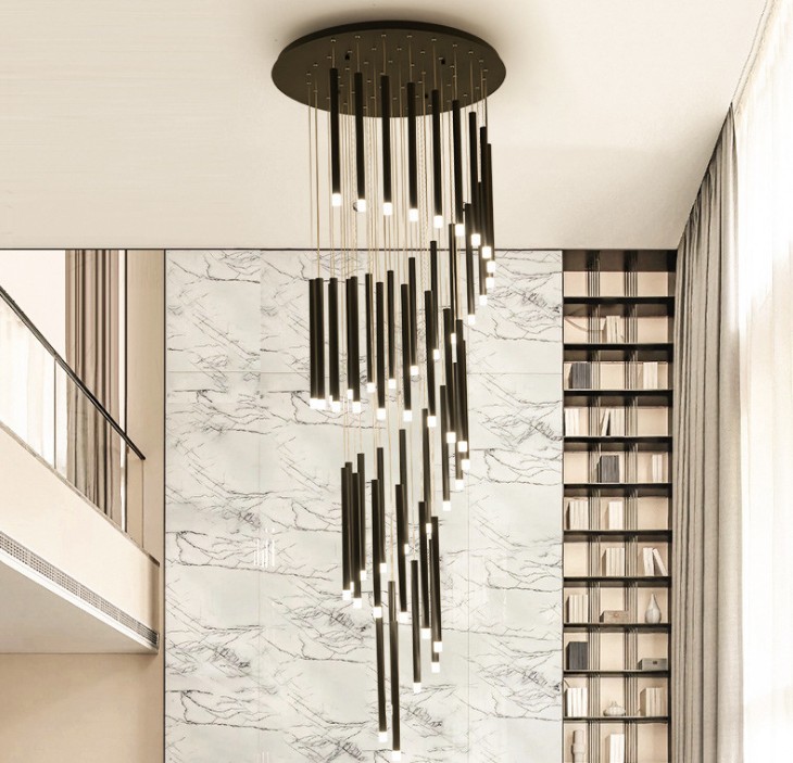 

Modern led chandelier minimalist duplex floor fashion atmosphere Nordic living room lamp villa spiral staircase long hanging