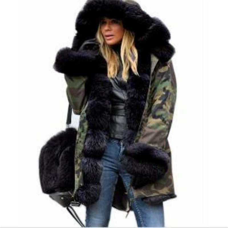 

Winter Jacket Women 2020 Camouflage Print Warm Ladies Coats and Jackets Women Clothes Long Hooded Parkas Overcoat Woman Jacket, Black