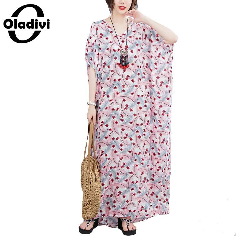 

Oladivi Oversized Clothes Plus Size Women Fashion Print Bohemian Dress Summer Boho Maxi Long Dresses Casual Loose Beach Wear 8XL, Blue