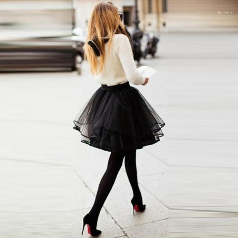 

Mini short Puffy Black tulle Skirt With Ruffles Fashion sexy tutu 62 colours Woman Midi Elastic waist skirt puls size 20201