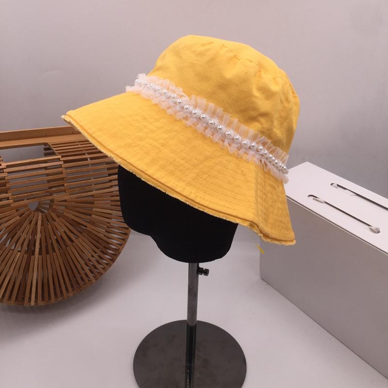 

Early autumn 2020 cotton Japanesebucket hats pure color lace elegant pearl pot cap lovely sun, Yellow