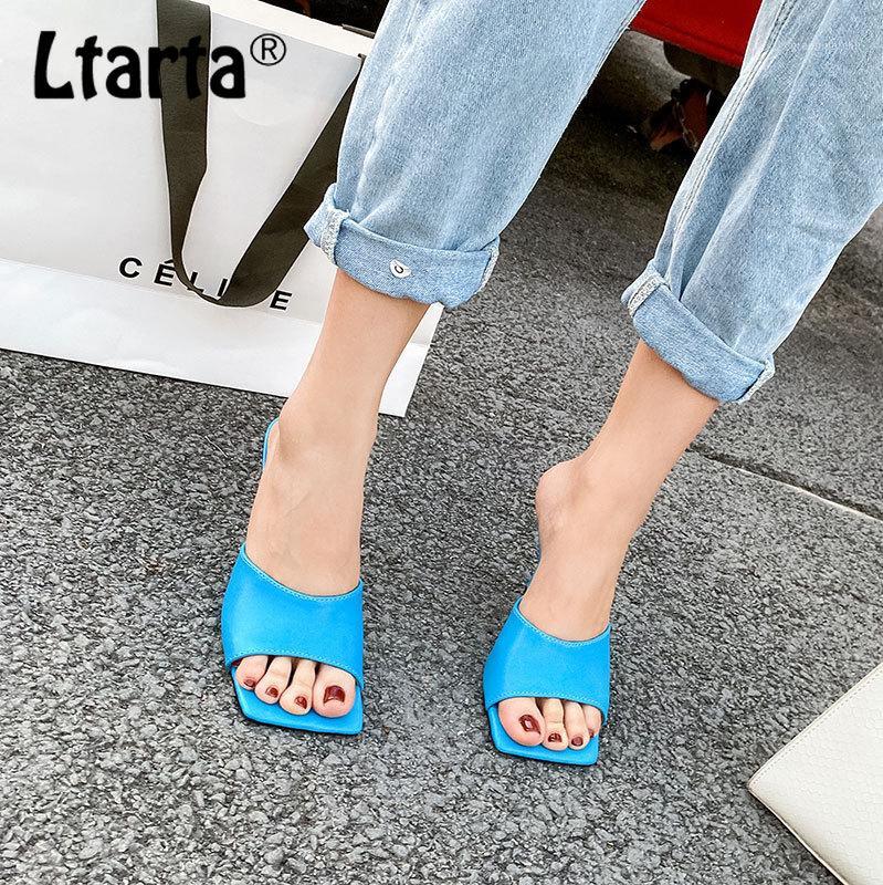 

LTARTA 2020 Weave Women Slipper Ladies Thin High Heel Sandal Open Toe Slip On Summer Outdoor Slides Flip Shoe ZML1, White