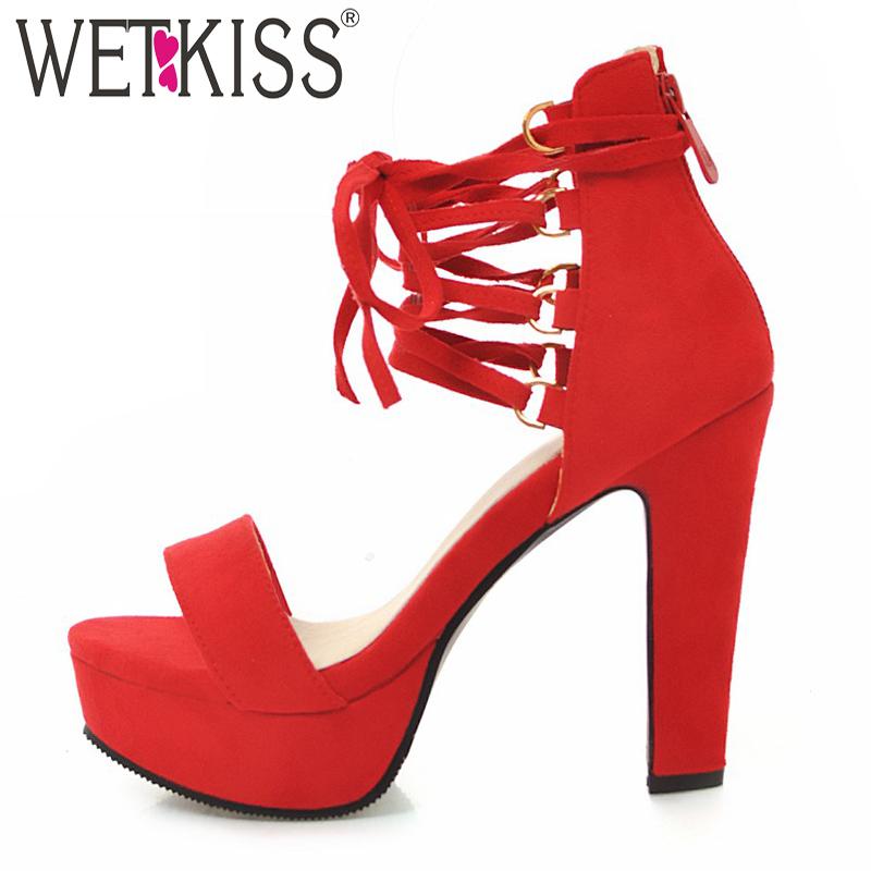 

WETKISS High Heels Sandals Women Open Toe Footwear Party Platform Shoes Female Flock Cross Strap Shoes Woman Summer 2021 New, Beige