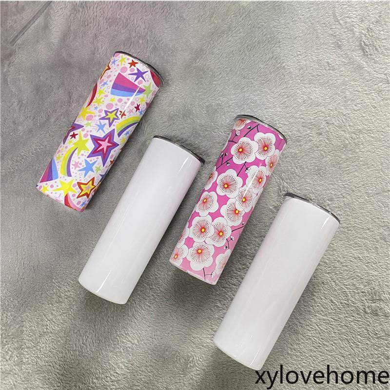 

DIY Blank 20oz Sublimation Skinny Tumbler Double Wall Stainless Steel Vacuum Insulated Water Mugs Portable For Travel Straight Tapered Cup, White-20oz