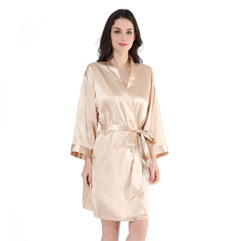 

Satin Kimono Gown Sleepwear 2PCS Sleep Set Women Intimate Lingerie Casual Solid Homewear Wedding Robe Half Sleeve Nightwear, Dress