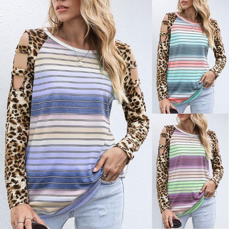 

Women's Fashion Casual Leopard Stripe Round Neck Long Sleeve Loose T Shirt Tops Gradient color fashion T-shirt tops1, Red