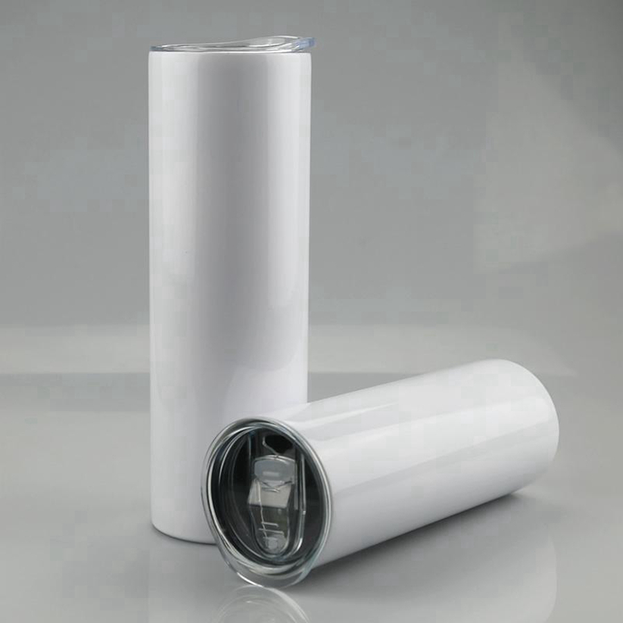 

20oz Skinny Tumblers Blank Sublimation Slim Cup Coffee Mugs with Lid and Plastic Straw Stainless Steel Beer Mugs SEA SHIPPING RRA4040