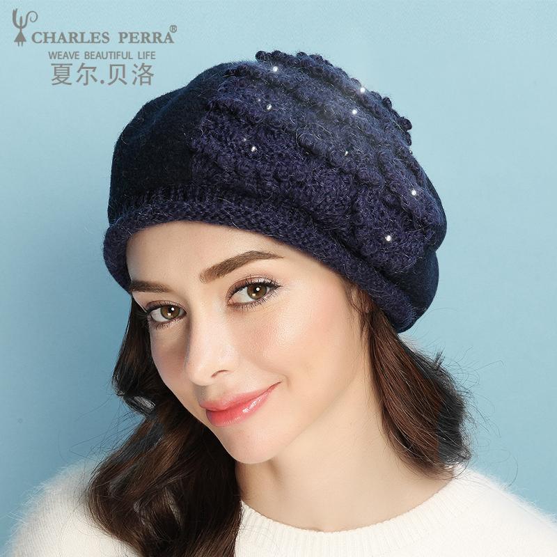 

Charles Perra Brand Women's Hat Cap Autumn New Wool Blend Hand-Made Fashion Elegant Lady Beret 1636, Gray