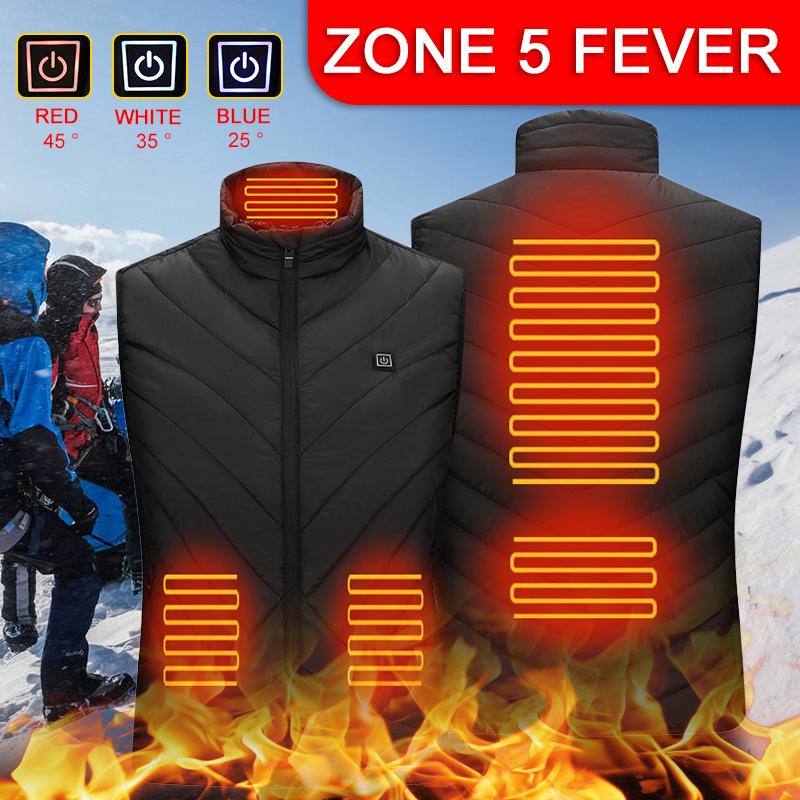 

High Quality Electric Heated Jacket Outdoor Sports Five Area Intelligent Heating Winter Coat USB Heated Vest Thermostatic Coat, Blue