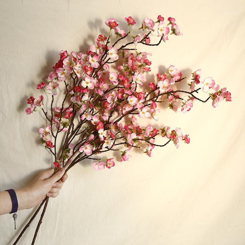 

3PCS/LOT 97cm simulation cherry blossom branch artificial flowers home decoration cherry wedding flower fake flores wreath1, Beige