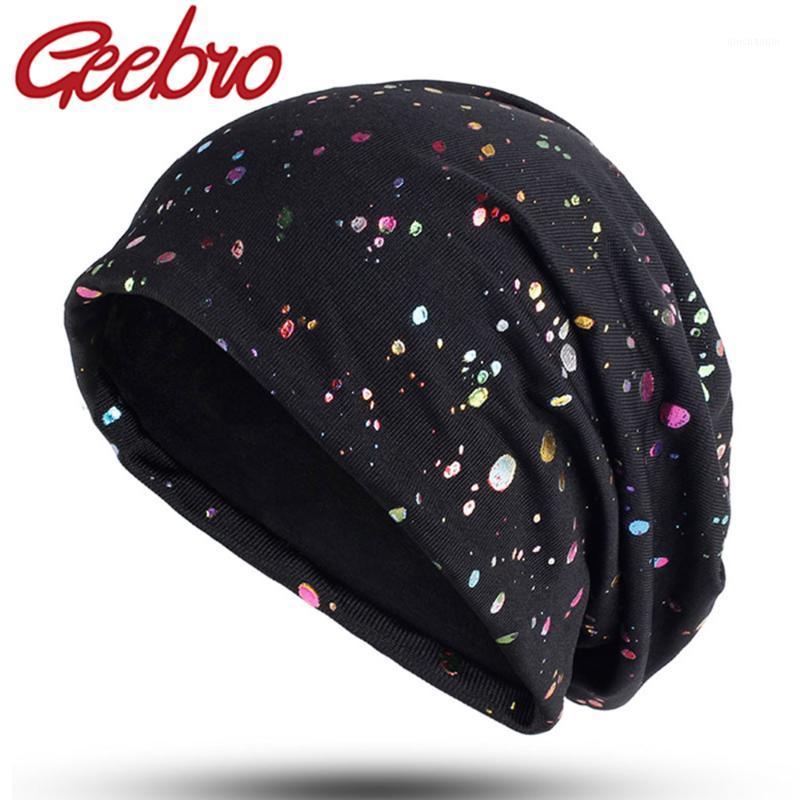 

Geebro Women's Slouchy Multicolor Splatter Paint Beanie Hat Fashion Print Cotton Beanies for Femme Black Skullies1