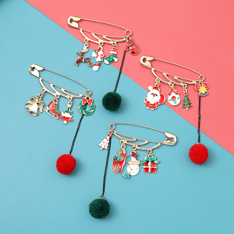 

Christmas Gift Santa Claus Brooches Tree Bell Shoes Pins Unisex Party Alloy Tassel Brooch Clothing Jewelry Accessories Wholesale