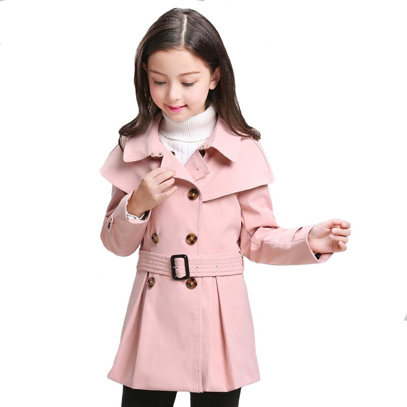 

Bayali Autumn Girls Coat Children Cloak Windbreaker Kids Long Double Breasted Classic Princess Clothing High Quality 4y-10y, Khaki