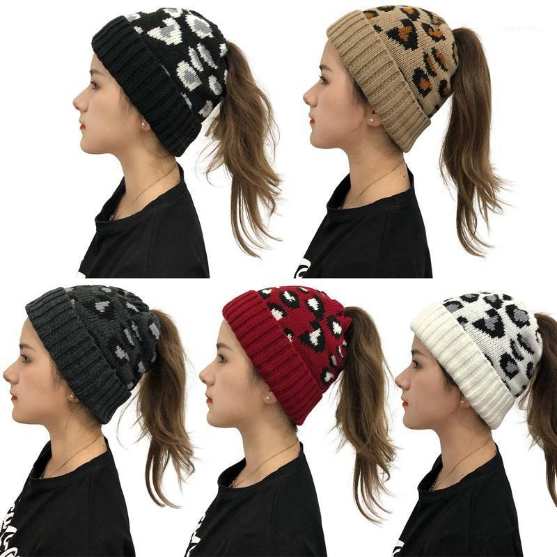 

Beanie/Skull Caps Women Beanie Hat Fashion Spring Autumn Winter Warm Woolen Leopard Skull Cap With Hole1, Pink