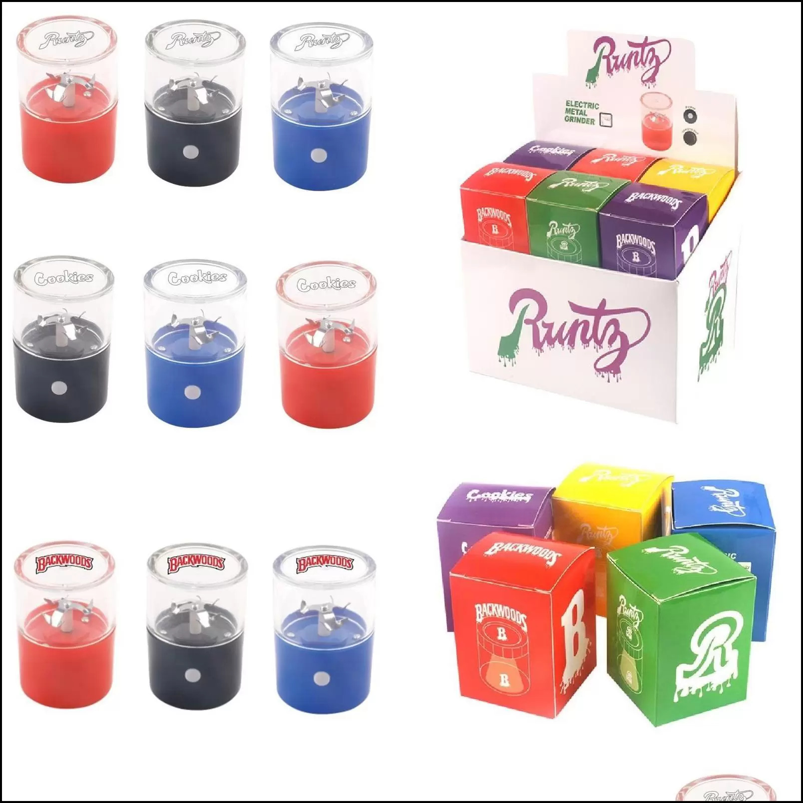 

RUNTZ BACKWOODS Electric Grinder Household Smoking Accessories Tobacco Dry Herb Crusher 70x50mm USB Charging 12pcs a display