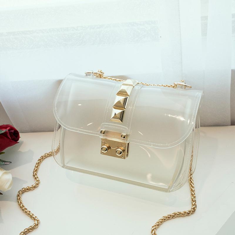 

Summer New Women's Candy Colored Jelly Bags Rivet Shoulder Diagonal Chain Bag Mini Party Bags High Quality Messenger Bag