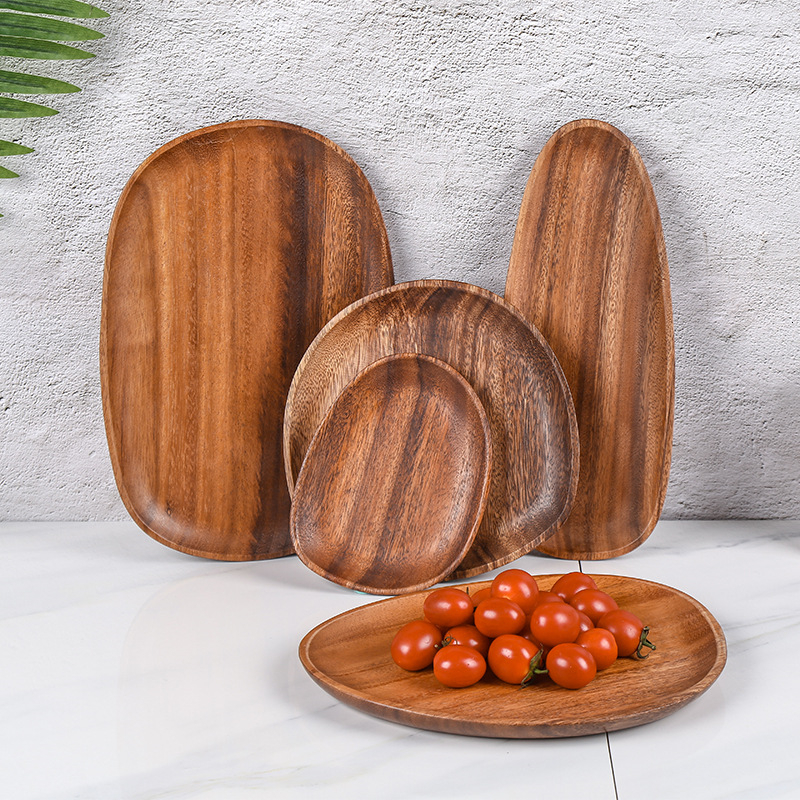 

2021 New 5pcs/set Irregular Oval Wood Plates Fruit Candy Saucer Dessert Dinner Plate Food Storage Dish Tea Trays Hkpj