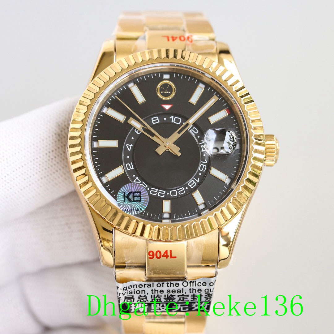 

3 colors Top quality men watch Wristwatches 326938 42mm Yellow gold ETA cal.9100 Movement GMT month calendar work Automatic Mechanical Mens Watches, Box