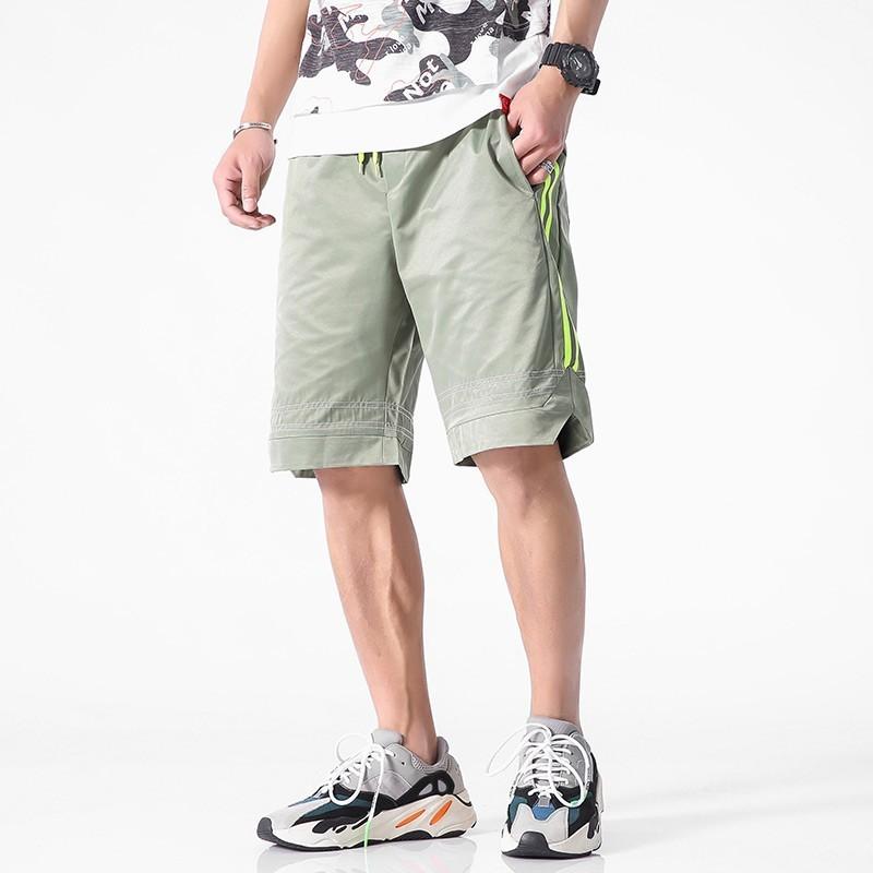 

5XL Mens Solid Color Strip Patchwork Cargo Baggy Shorts Men Streetwear Summer Hip Hop Casual Short Trousers Fashion Male Shorts, Beige