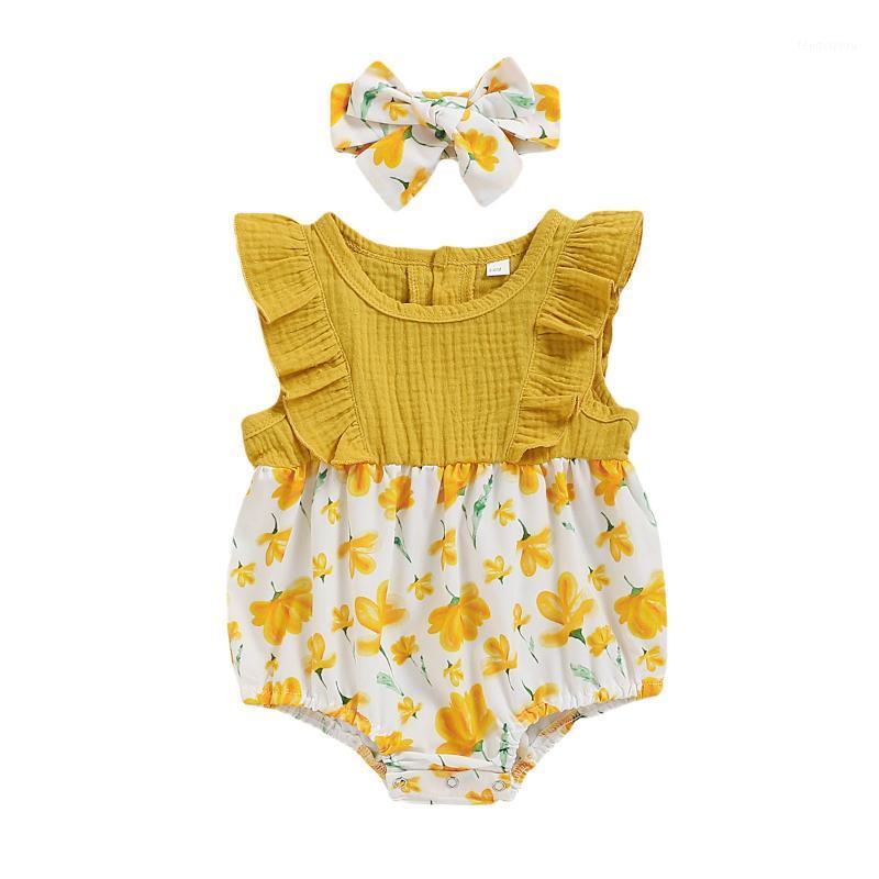 

Summer Newborn Infant Baby Girls Romper Floral Ruffles Kids Romper Fashion Baby Clothing1, Yellow