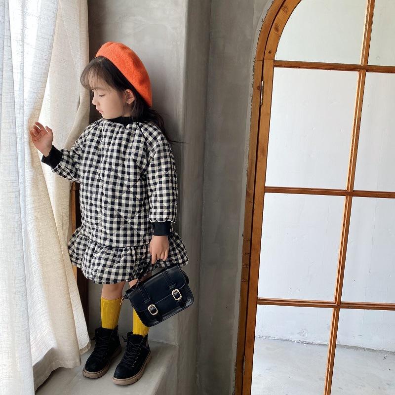 

Children Girls Cotton-Padded Plaid Dress Infant Baby Casual Dresses for Girls Toddler Fashion Ruffles Bottom Dress Cloth, Black