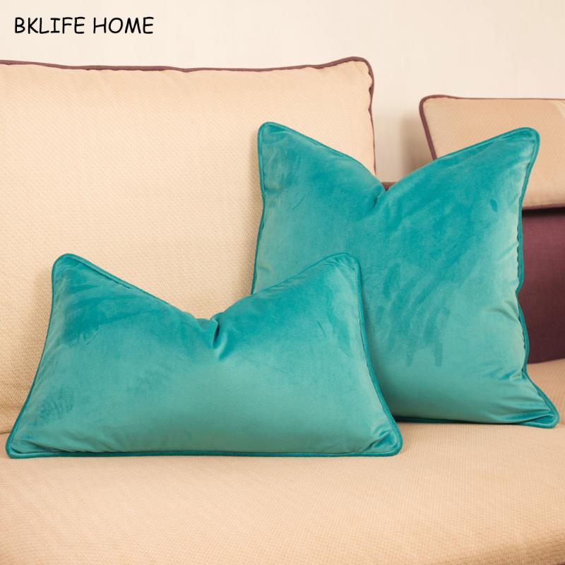 

Piping Design Velvet Cushion Cover Cyan Green Pillow Case Chair/Sofa Pillow Cover No Balling-up Home Decorative Without Stuffing, As pic