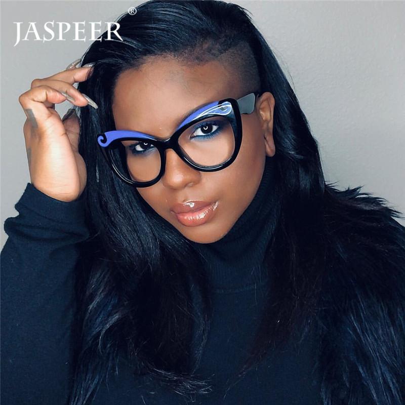 

JASPEER Women Cat Eye Eyeglasses Frames Vintage Steampunk Bicolor Eyebrow Eye Glasses Men Decoration Eyewear Optical Frame
