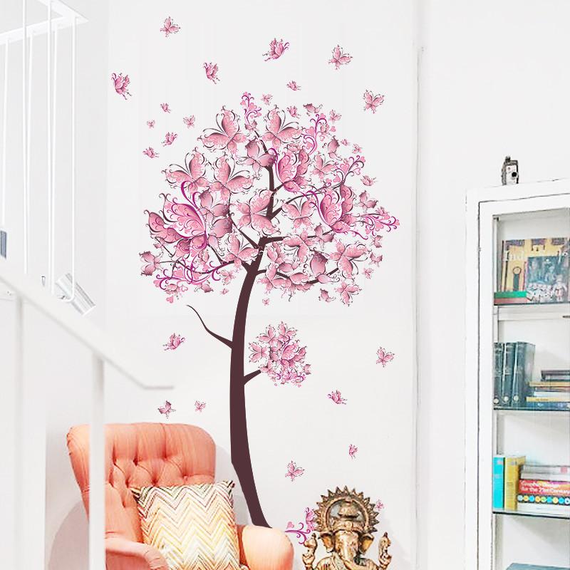 

Tree Flower Floral Butterflies Wall Stickers Decals Living Room Bedroom TV Sofa Background Decor Wall Decals Mural