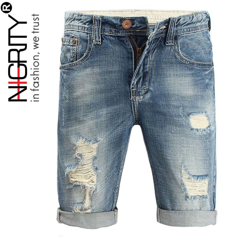 

NIGRITY 2020 New Fashion Brand Quality Mens Ripped Denim Shorts Summer Cotton Jeans Shorts Denim Pant Plus Big Size 27-44, 227