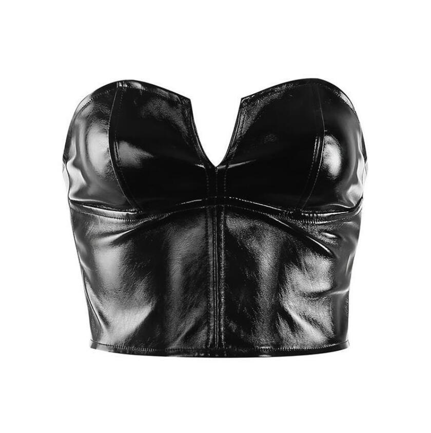 

False Leather or Upper Back Tube Without Sleeves Sexy Harvest Black Bodycon Crop Top Summer Streetwear Q114 Rbus