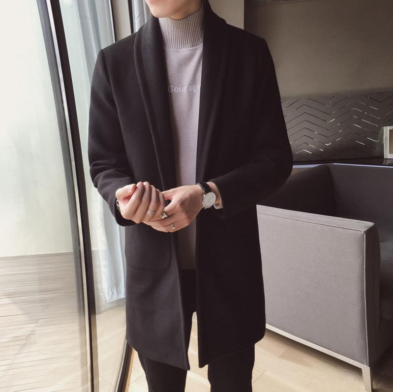 

2020 Autumn And Winter New Youth Popular Men's Korean Version Of Solid Color Loose Trousers Woolen Coat Fashionable Casual Top, Black
