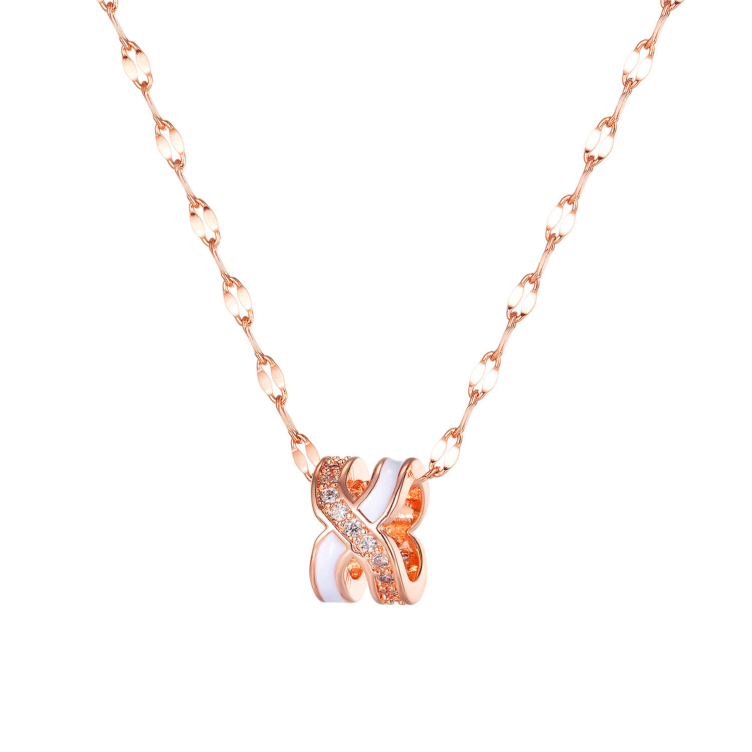 

necklace women rose gold pendants fashion jewelry accessories X letter zircon stainless steel chorker chain necklace ladeis box gift party, Silver