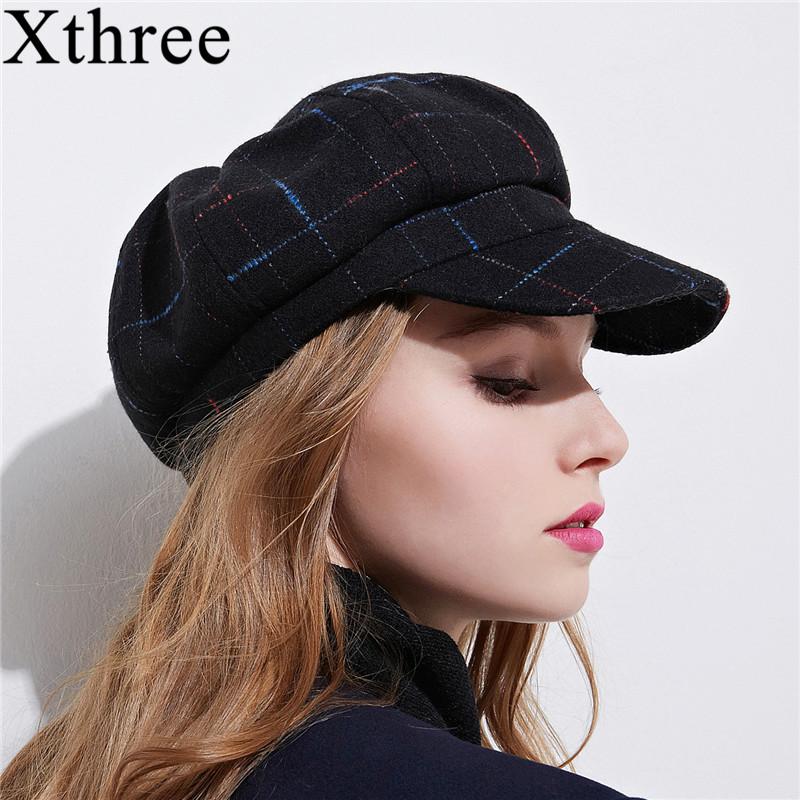 

Xthree women's cottoon octagonal cap winter hat with visor fashion cap girl spring hat, Black
