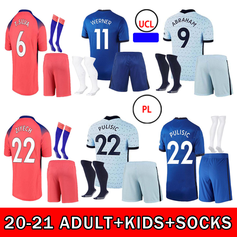 

20 21 ZIYECH PULISIC WERNER KANTE HAVERTZ CHILWELL Fans Version Home Away short sleeve suit Soccer Jersey Man + Kids Football Shirt, Third adult