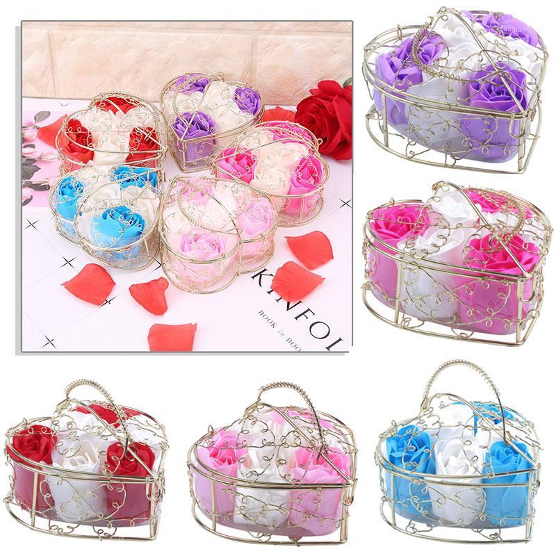 

Soap Rose Iron Basket Celebration 6pcs Valentine'S Day Creative 2 Color Interphase Wedding Immortal Flower Drop Shipping1