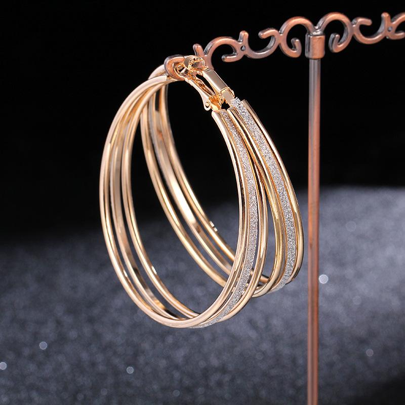 

60mm Three Layers Frosted Style Circle Hoop Earrings For Women Gold Silver Color Loop Earrings Party Gift Statement Jewelry
