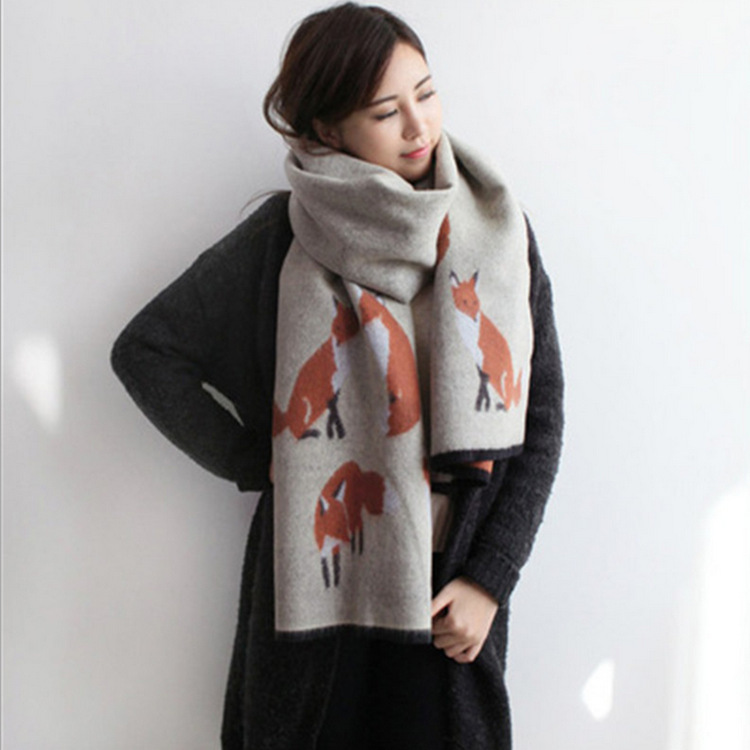 

Little fox imitation cashmere ladies jacquard scarf autumn and winter double-sided thickened warm scarf tassel shawl GD1117, Blue;gray