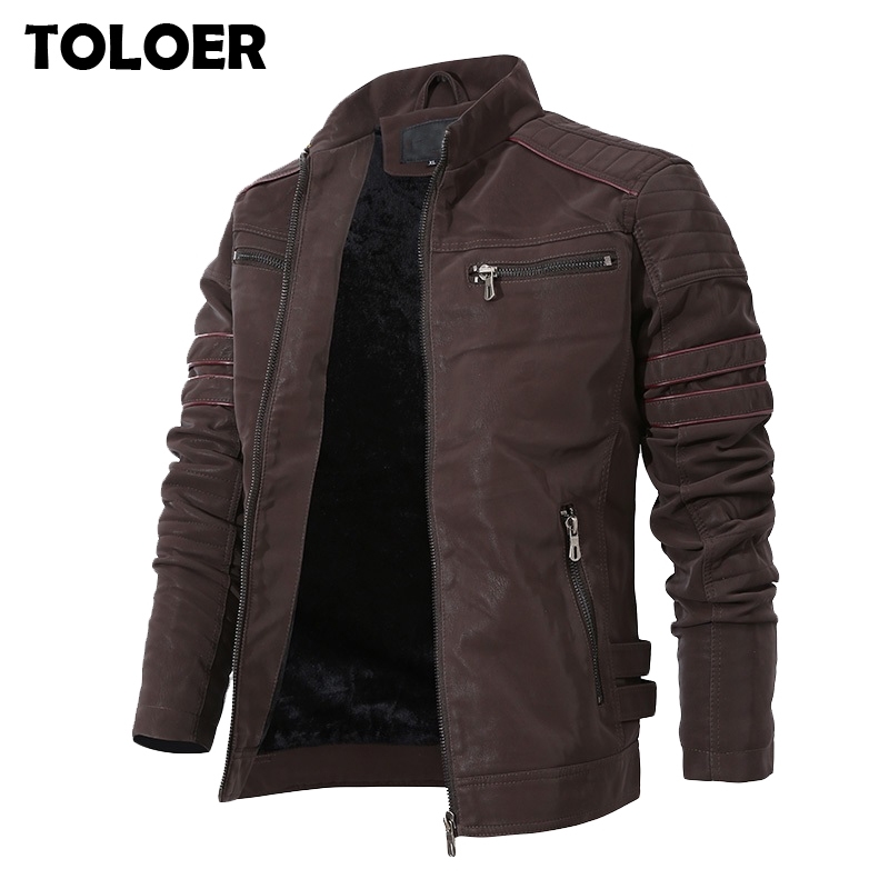 Fashion Winter Leather Jacket Men Stand Collar Motorcycle Washed Retro Velour Faux Leather Jacket Zipper Pockets Mens Coats 3XL 201119