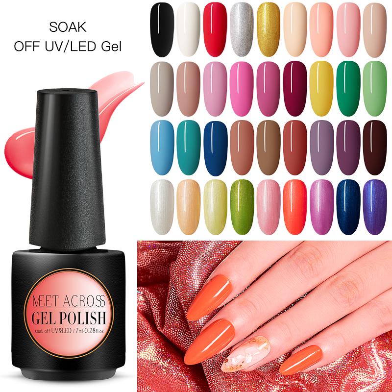 

MEET ACROSS Gel Nail Polish Pure Colors Long Lasting Hybrid Nail Gel Lacquer DIY Nails Design Soak off Polish, As04625