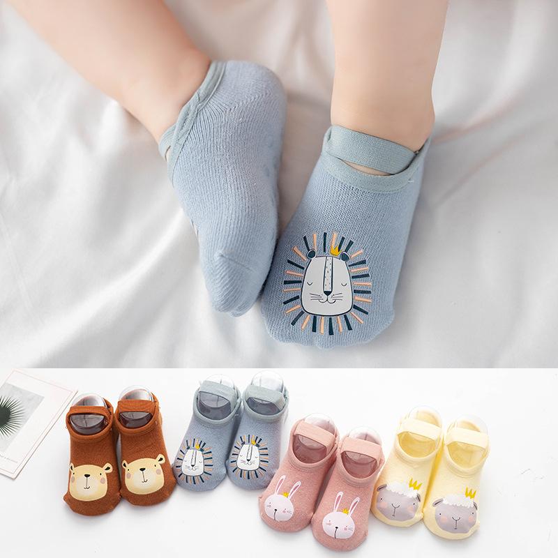 

0-36M Spring and Autumn Children's Floor Socks Cartoon Bandage Short Tube Baby Boys Girls Boat Socks Non-slip Toddler, Bear