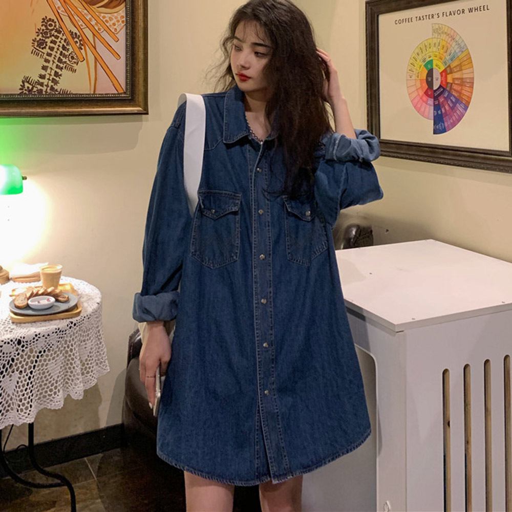 

2021 Korean Version Blouse Spring Autumn New Fashion Loose Simple Thin Best Single-breasted Long Sleeve MYSQ, Blue