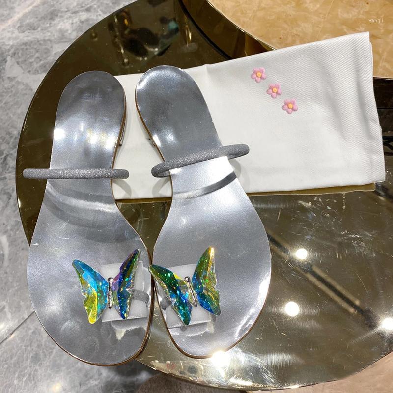 

Womens Ring Toe Butterfly Bling Sliver Flats Slipper Slides Flip-flops Mirror Like Summer Shoes Beach Bohemia New Arrival1, Silver