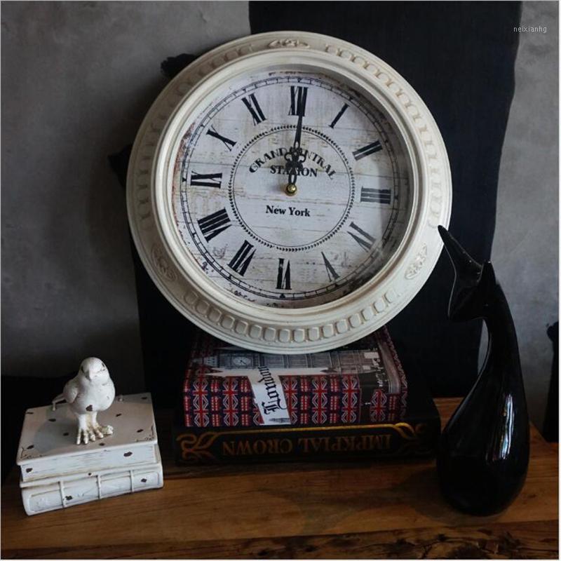

Wall Clocks Vintage White Roman Numerals European Living Room Decoration Antique Silent Quartz Single-Sided Creative1