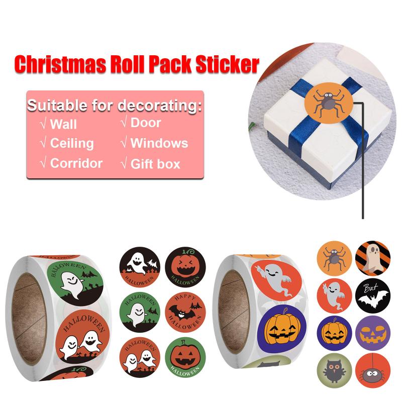 

500Pcs/roll Halloween Pumpkin Decoration Labels Seal Stickers Pumpkin Witch Ghost Sealing Gift Paper Label Sticker