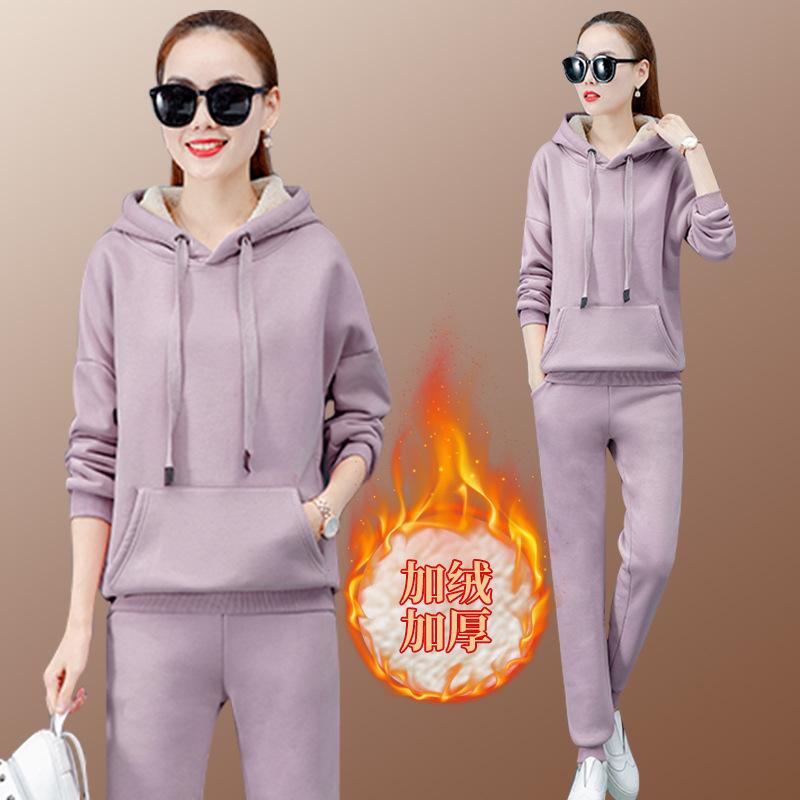 

Winter Thickness Fleece Women Sportswear Tracksuit Warm Hoodie Running Jogging Workout Casual Set Sport Suit Sweatshirt+pant, Black